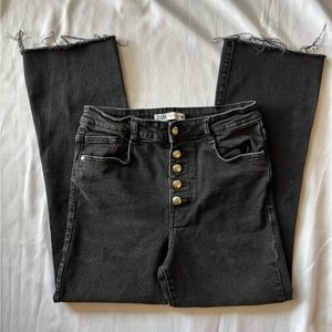 Zara Black Cropped Wide Leg Silver Button Fly Jean